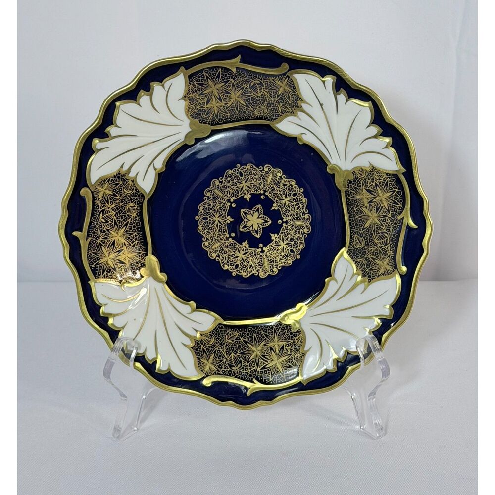 VTG WEIMAR ECHT KOBALT JUTTA COOKIE PLATE 7.5 INCH GERMANY Navy Gold Scallop
